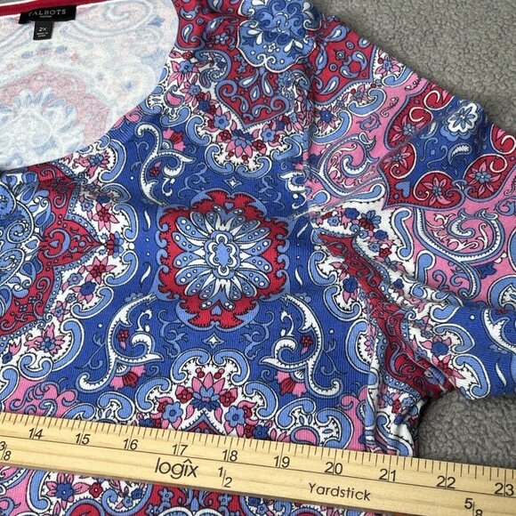 Talbots Cardigan Sweater 2X Lightweight Button Geometric Scrolls Office Church - Picture 7 of 13